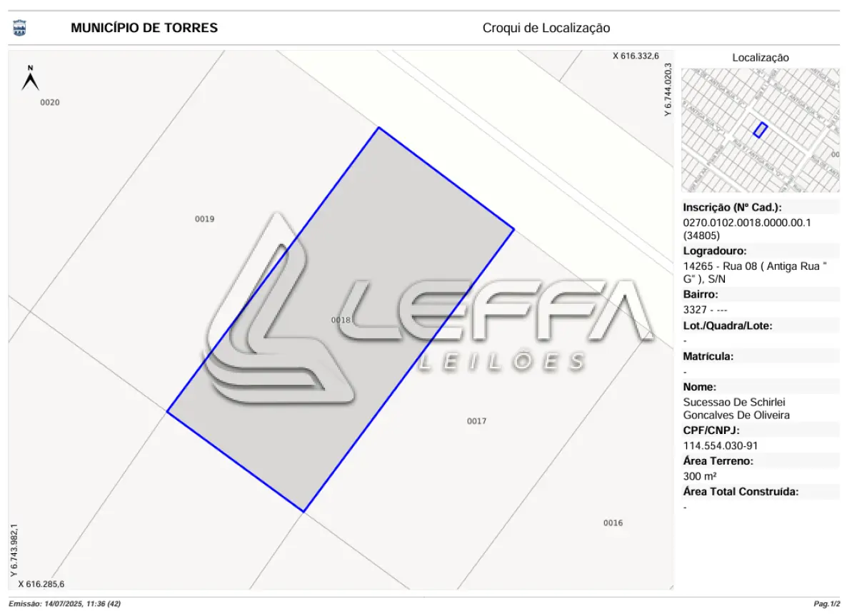 LOTE 001 - UM TERRENO URBANO, SEM BENFEITORIAS, SITUADO NA PRAIA REAL, NO MUNICÍPIO DE  TORRES/RS.