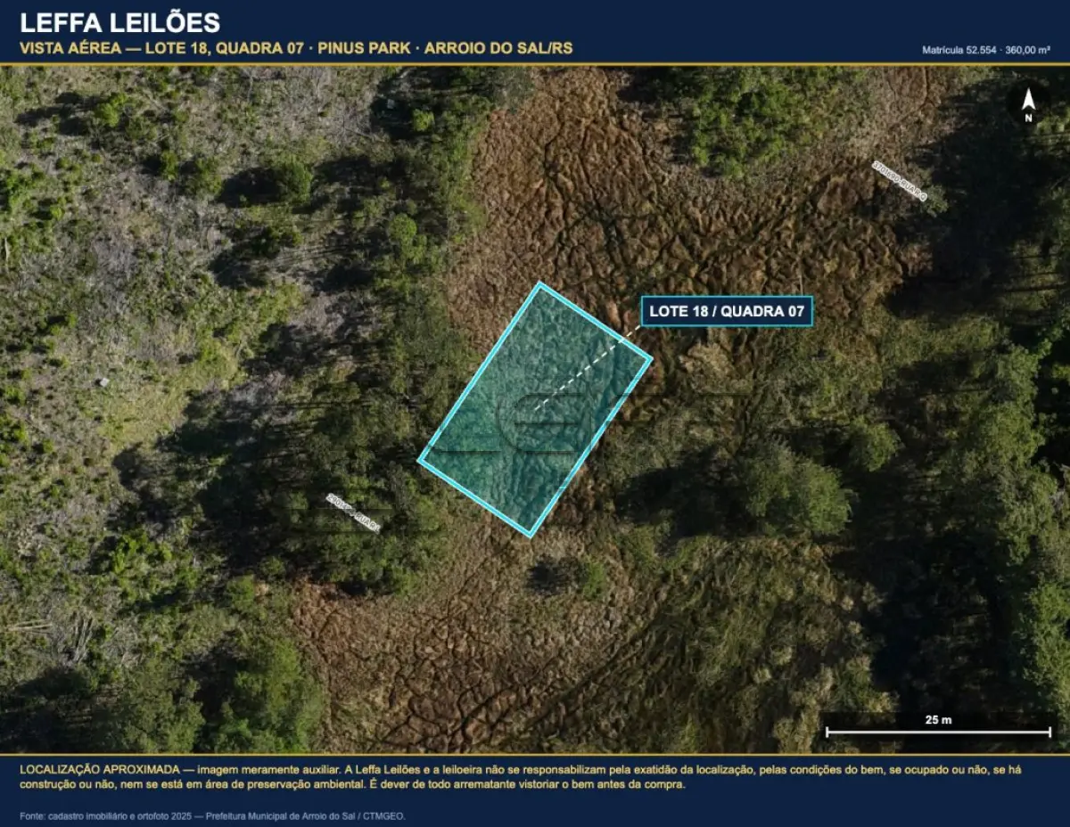 LOTE 004 - DIREITOS E AÇÕES DE UM TERRENO URBANO, SEM BENFEITORIAS, COM A ÁREA DE 360,00M², SITUADO NO LUGAR DENOMINADO PINUS PARK, NA CIDADE DE ARROIO DO SAL/RS