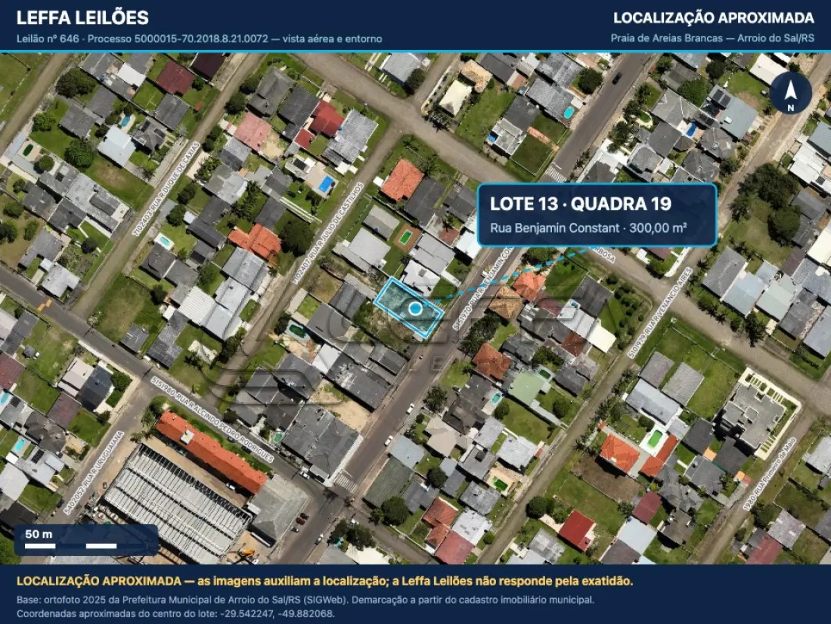 LOTE 001 - UM TERRENO URBANO, SEM BENFEITORIAS, COM A ÁREA DE 300,00M², SITUADO NO LUGAR DENOMINADO PRAIA DE AREIAS BRANCAS, NA CIDADE DE ARROIO DO SAL/RS