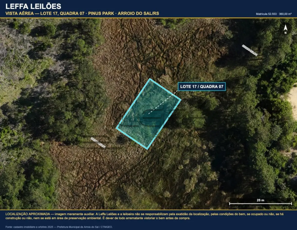 LOTE 005 - DIREITOS E AÇÕES DE UM TERRENO URBANO, SEM BENFEITORIAS, COM A ÁREA DE 360,00M², SITUADO NO LUGAR DENOMINADO PINUS PARK, NA CIDADE DE ARROIO DO SAL/RS