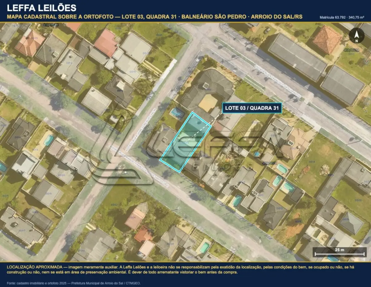 LOTE 001 - UM TERRENO URBANO, COM BENFEITORIAS, COM A ÁREA DE 340,75M², SITUADO NO LUGAR DENOMINADO BALNEÁRIO SÃO PEDRO, NA CIDADE DE ARROIO DO SAL/RS