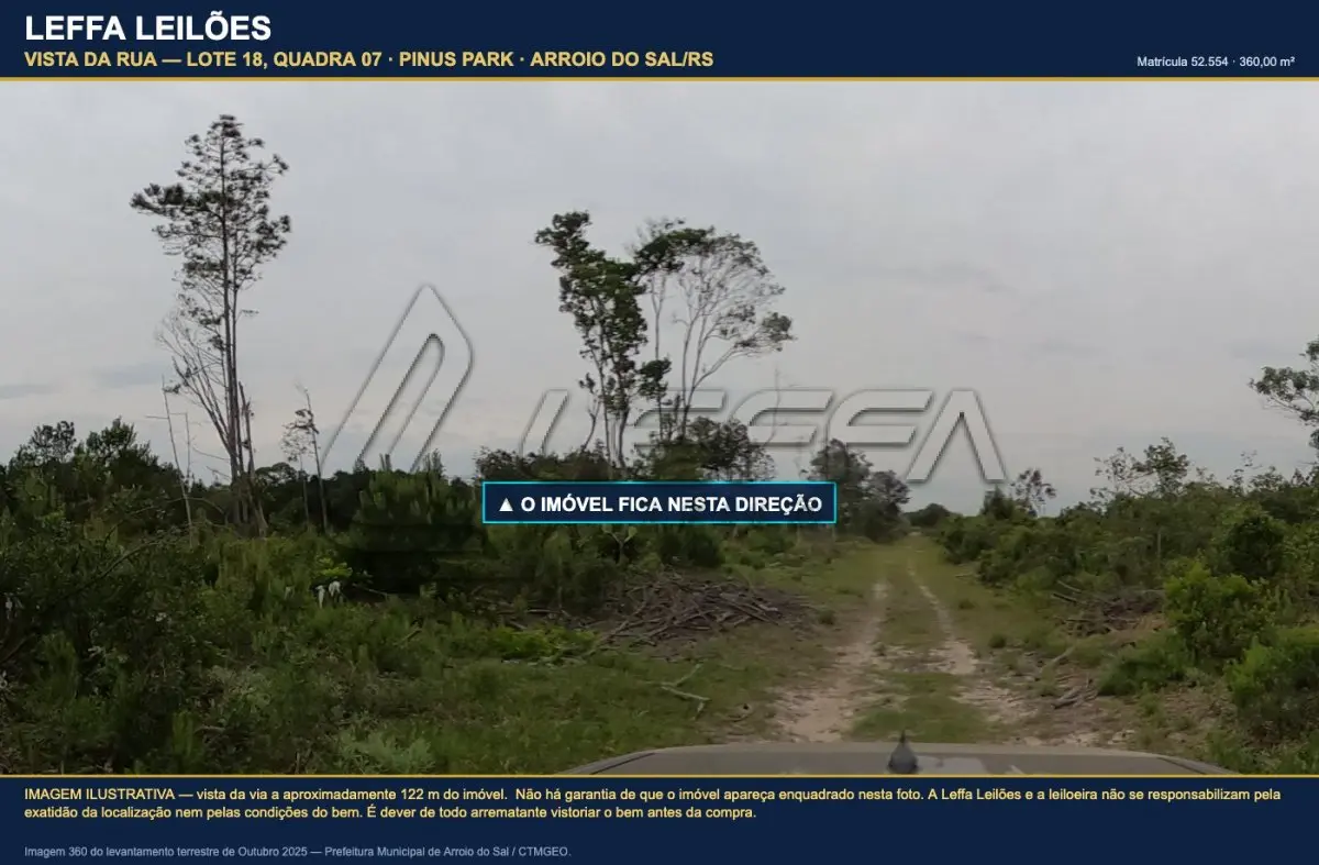 LOTE 004 - DIREITOS E AÇÕES DE UM TERRENO URBANO, SEM BENFEITORIAS, COM A ÁREA DE 360,00M², SITUADO NO LUGAR DENOMINADO PINUS PARK, NA CIDADE DE ARROIO DO SAL/RS