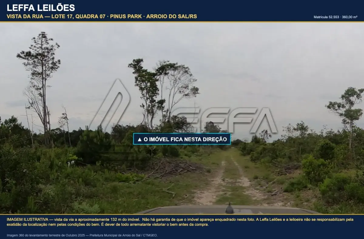 LOTE 005 - DIREITOS E AÇÕES DE UM TERRENO URBANO, SEM BENFEITORIAS, COM A ÁREA DE 360,00M², SITUADO NO LUGAR DENOMINADO PINUS PARK, NA CIDADE DE ARROIO DO SAL/RS