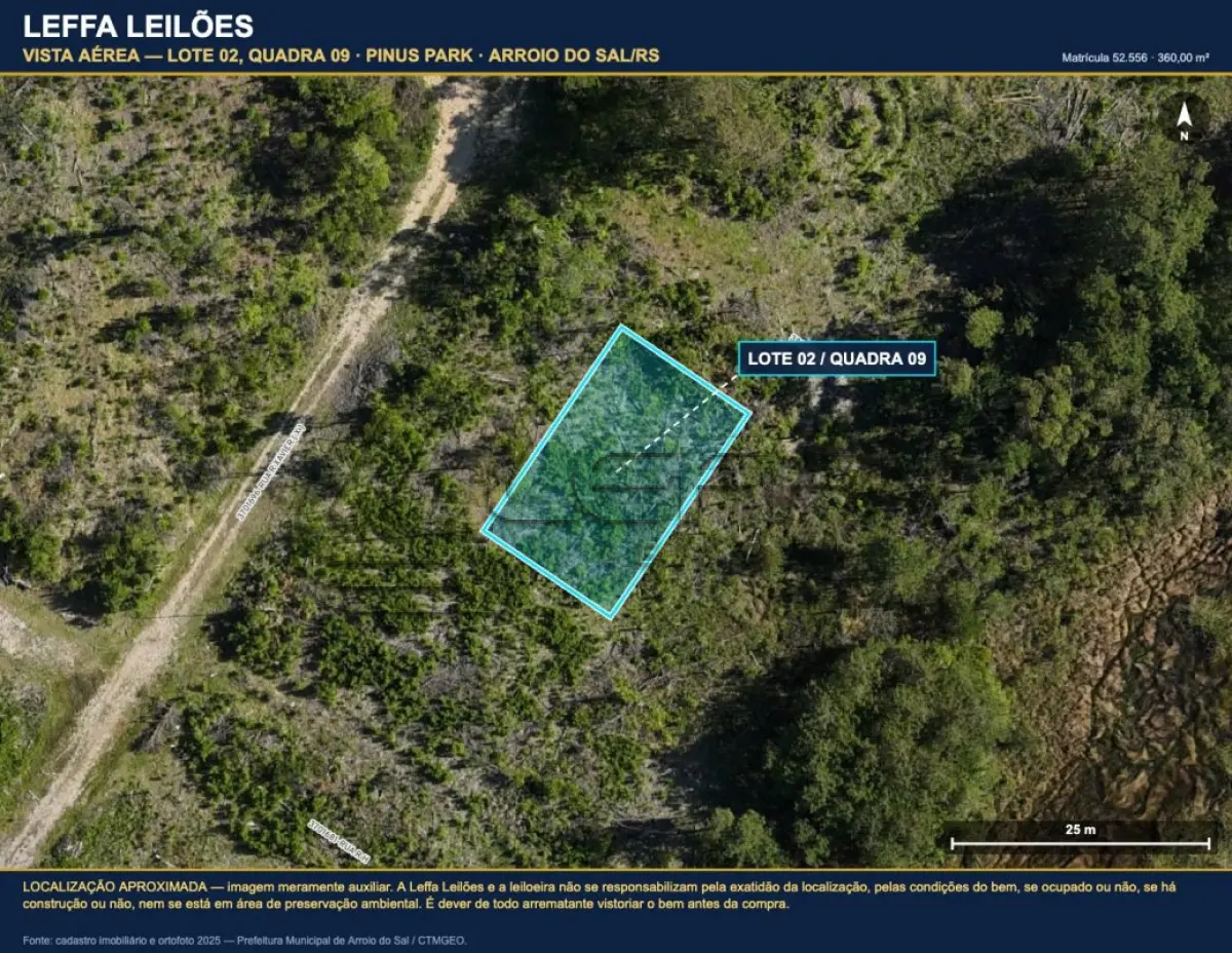 LOTE 002 - DIREITOS E AÇÕES DE UM TERRENO URBANO, SEM BENFEITORIAS, COM A ÁREA DE 360,00M², SITUADO NO LUGAR DENOMINADO PINUS PARK, NA CIDADE DE ARROIO DO SAL/RS