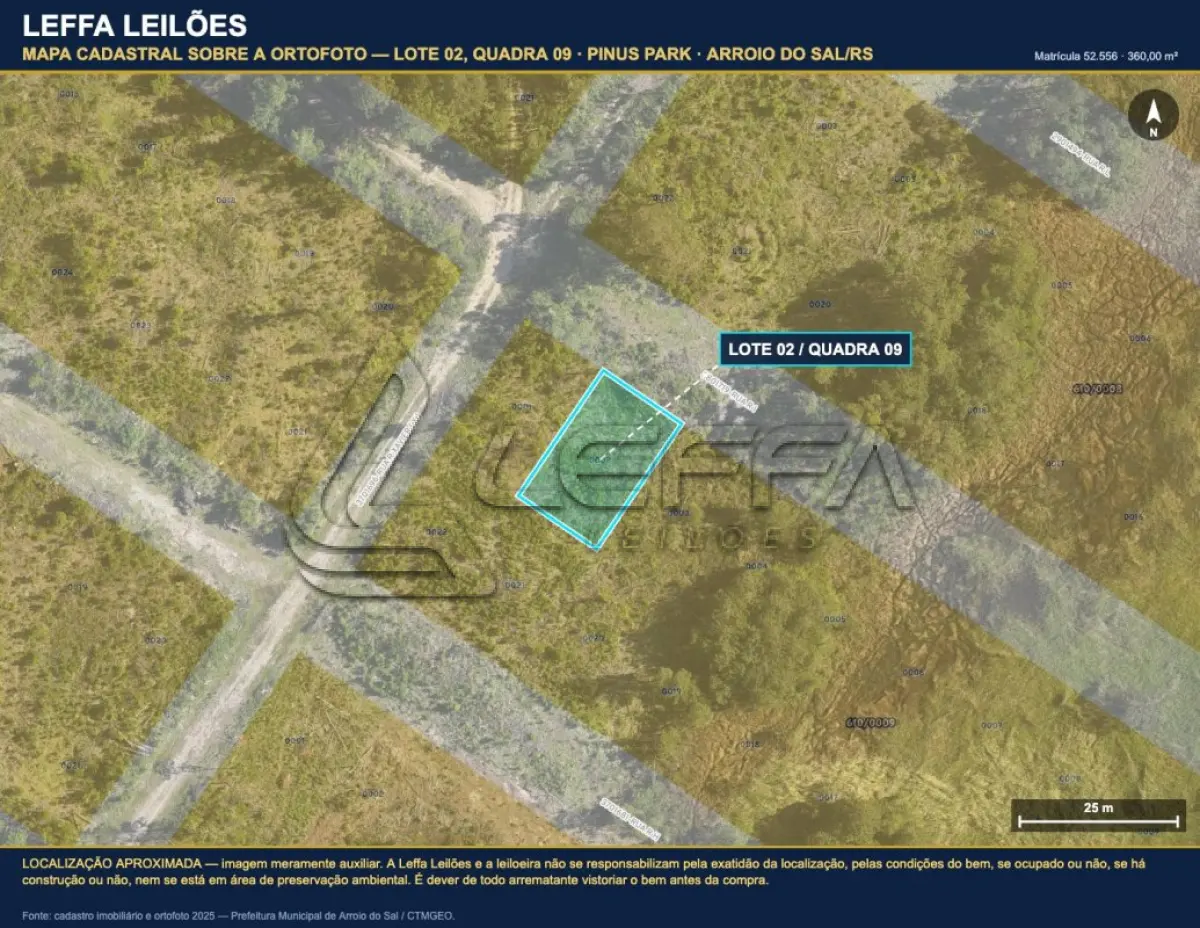 LOTE 002 - DIREITOS E AÇÕES DE UM TERRENO URBANO, SEM BENFEITORIAS, COM A ÁREA DE 360,00M², SITUADO NO LUGAR DENOMINADO PINUS PARK, NA CIDADE DE ARROIO DO SAL/RS