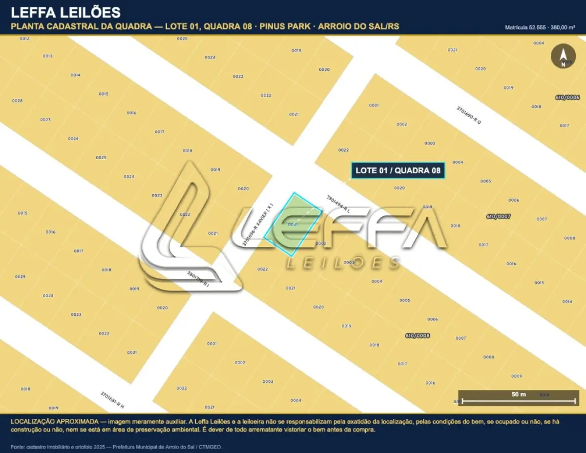 LOTE 003 - DIREITOS E AÇÕES DE UM TERRENO URBANO, SEM BENFEITORIAS, COM A ÁREA DE 360,00M², SITUADO NO LUGAR DENOMINADO PINUS PARK, NA CIDADE DE ARROIO DO SAL/RS