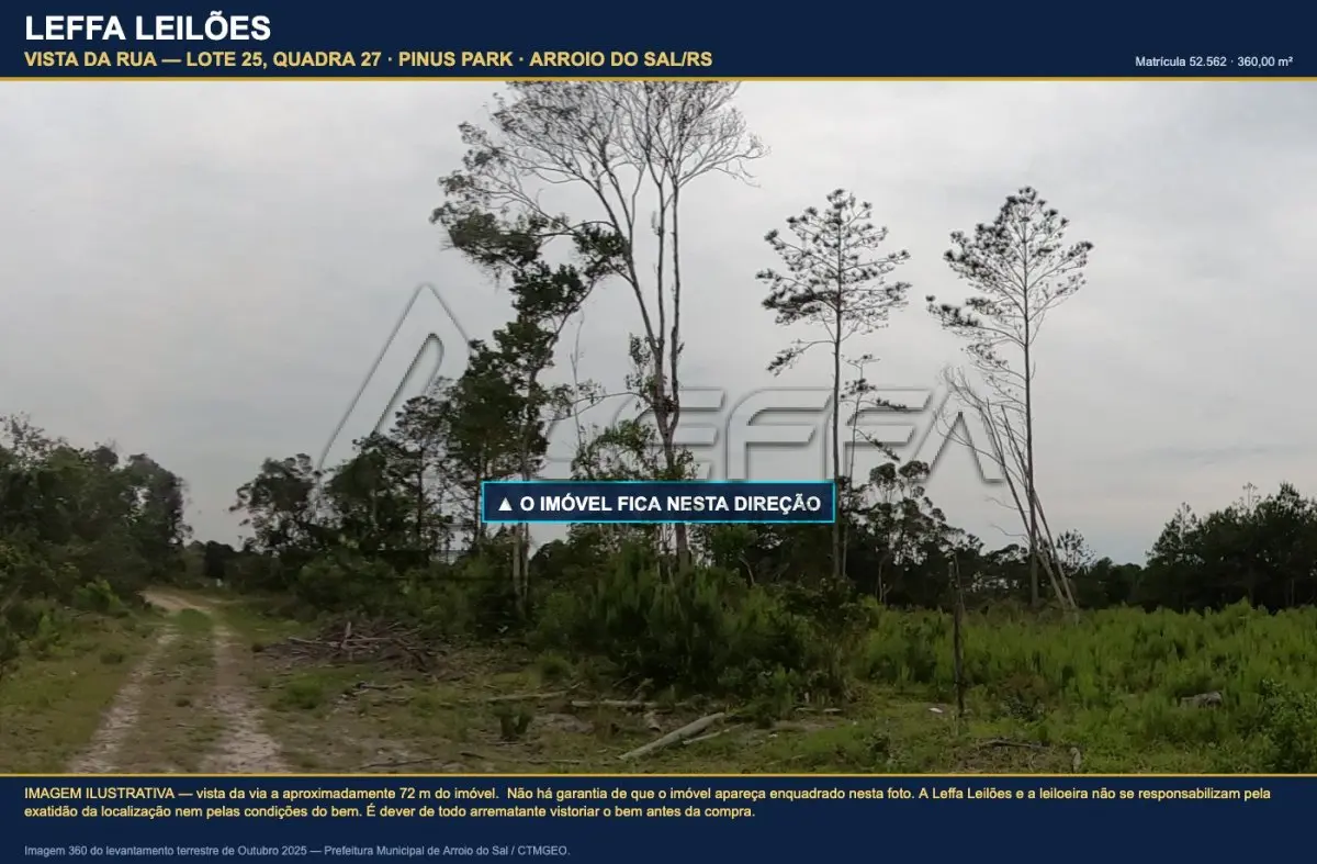 LOTE 001 - DIREITOS E AÇÕES DE UM TERRENO URBANO, SEM BENFEITORIAS, COM A ÁREA DE 360,00M², SITUADO NO LUGAR DENOMINADO PINUS PARK, NA CIDADE DE ARROIO DO SAL/RS