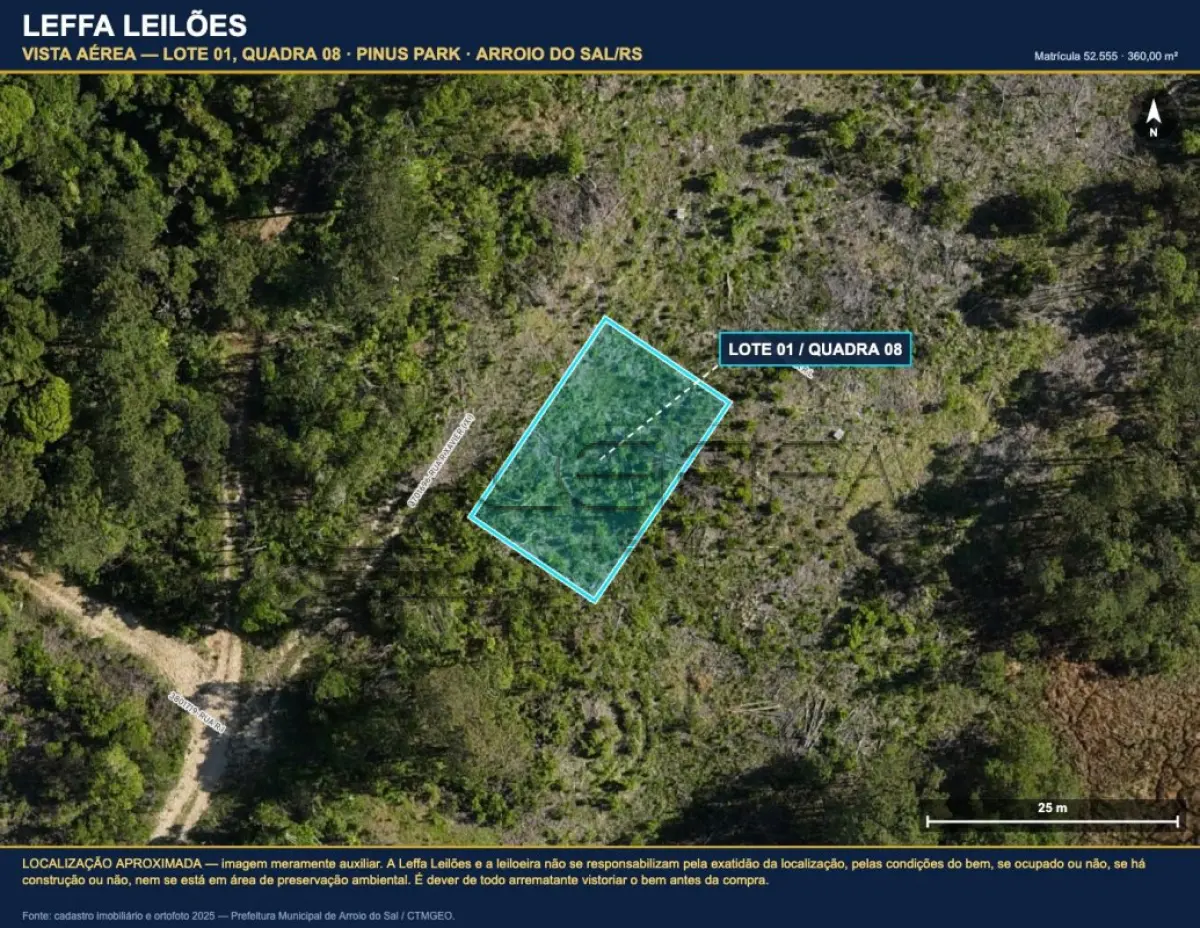LOTE 003 - DIREITOS E AÇÕES DE UM TERRENO URBANO, SEM BENFEITORIAS, COM A ÁREA DE 360,00M², SITUADO NO LUGAR DENOMINADO PINUS PARK, NA CIDADE DE ARROIO DO SAL/RS