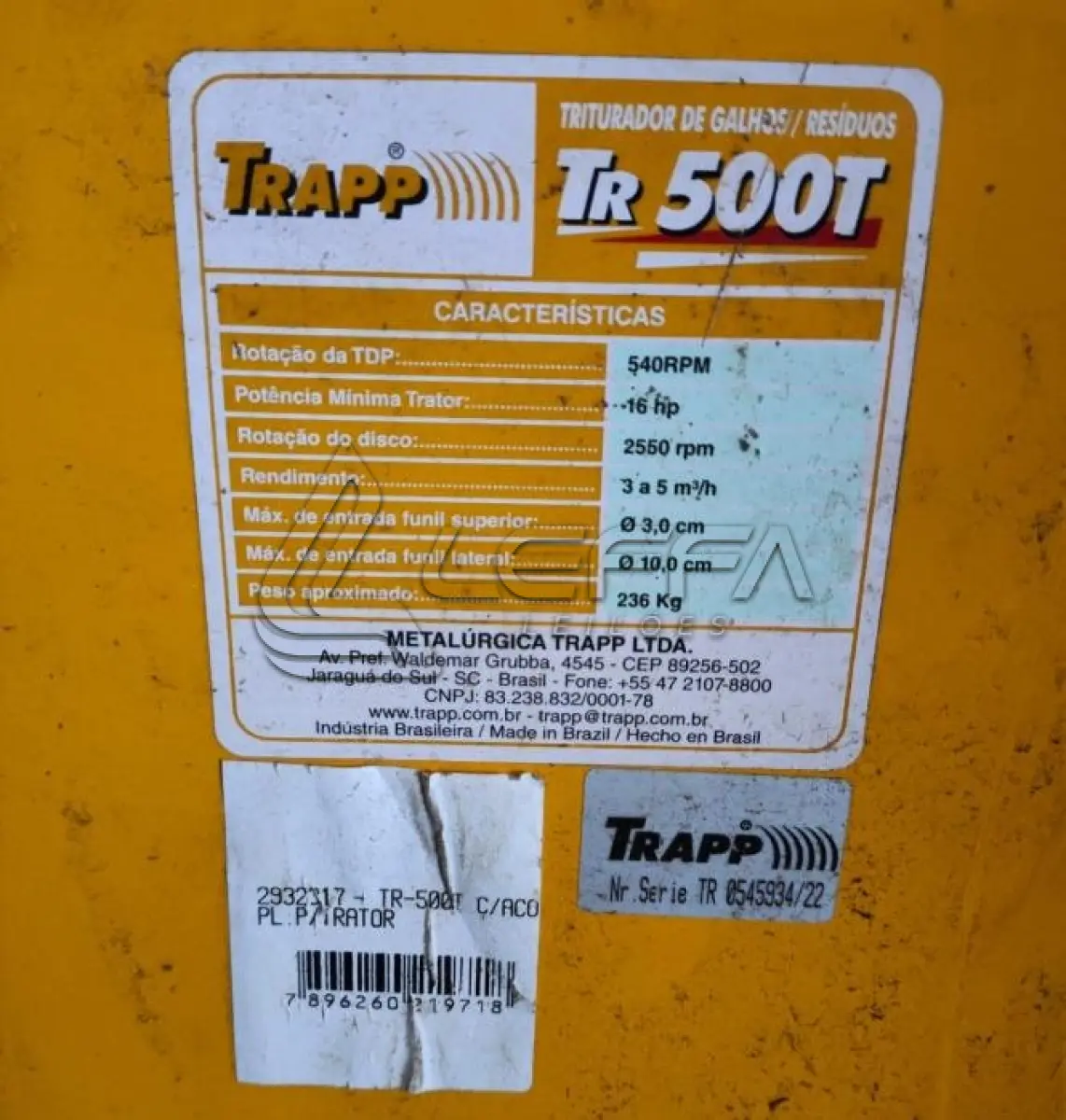 LOTE 008 - TRITURADOR DE GALHOS TRAPP TR 500T