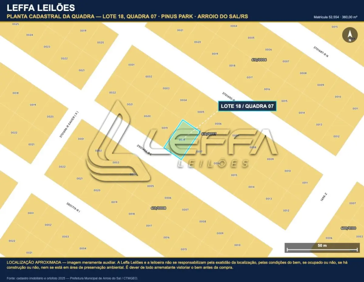 LOTE 004 - DIREITOS E AÇÕES DE UM TERRENO URBANO, SEM BENFEITORIAS, COM A ÁREA DE 360,00M², SITUADO NO LUGAR DENOMINADO PINUS PARK, NA CIDADE DE ARROIO DO SAL/RS