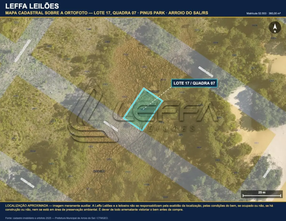 LOTE 005 - DIREITOS E AÇÕES DE UM TERRENO URBANO, SEM BENFEITORIAS, COM A ÁREA DE 360,00M², SITUADO NO LUGAR DENOMINADO PINUS PARK, NA CIDADE DE ARROIO DO SAL/RS