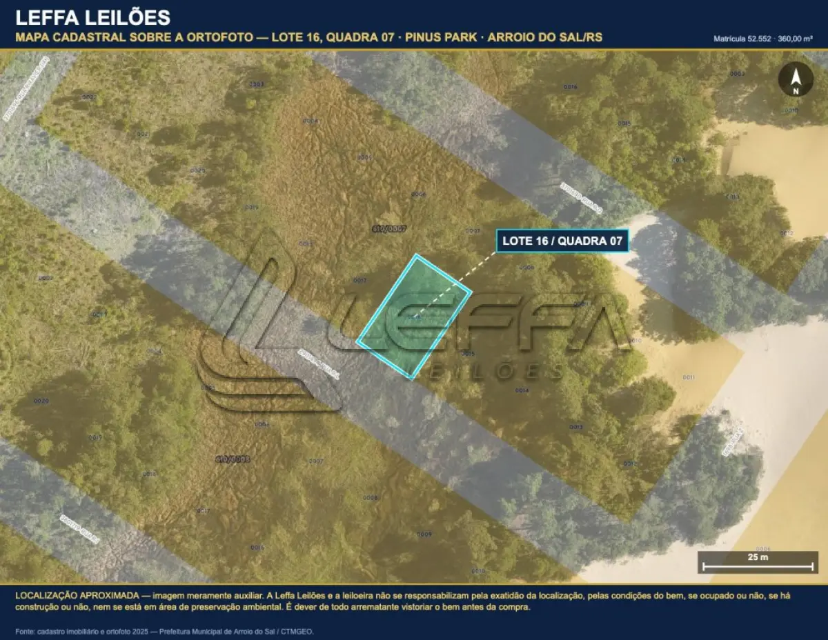 LOTE 006 - DIREITOS E AÇÕES DE UM TERRENO URBANO, SEM BENFEITORIAS, COM A ÁREA DE 360,00M², SITUADO NO LUGAR DENOMINADO PINUS PARK, NA CIDADE DE ARROIO DO SAL/RS