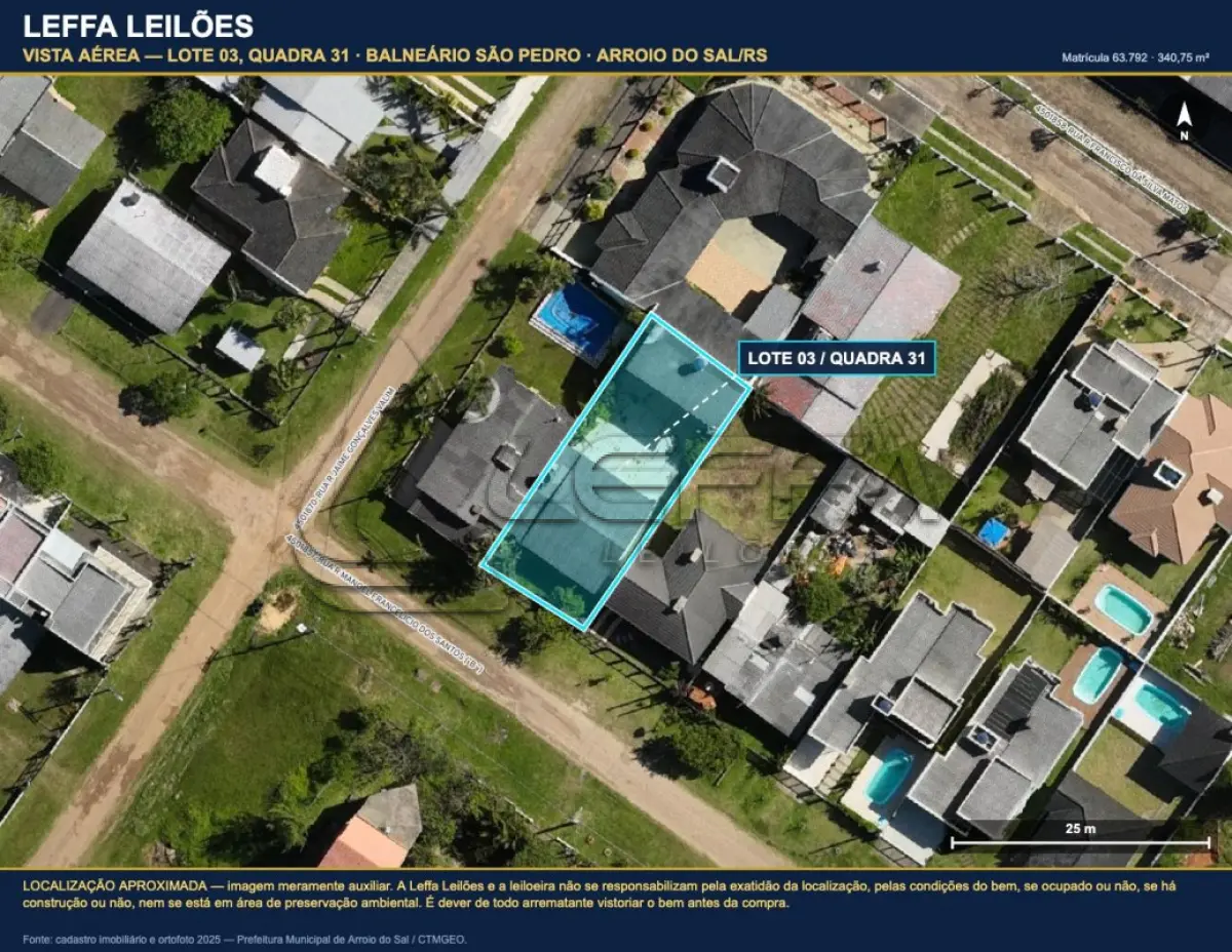 LOTE 001 - UM TERRENO URBANO, COM BENFEITORIAS, COM A ÁREA DE 340,75M², SITUADO NO LUGAR DENOMINADO BALNEÁRIO SÃO PEDRO, NA CIDADE DE ARROIO DO SAL/RS