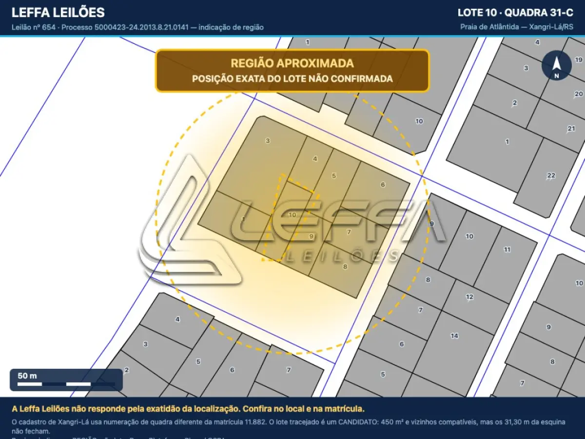 LOTE 001 - UM TERRENO URBANO, SEM BENFEITORIAS, COM A ÁREA DE 450,00M², SITUADO NO LUGAR DENOMINADO PRAIA DE ATLÂNTIDA, NA CIDADE DE XANGRI-LÁ/RS