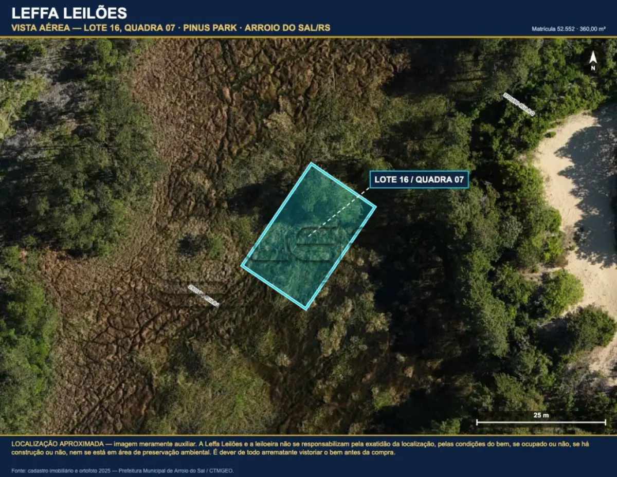 LOTE 006 - DIREITOS E AÇÕES DE UM TERRENO URBANO, SEM BENFEITORIAS, COM A ÁREA DE 360,00M², SITUADO NO LUGAR DENOMINADO PINUS PARK, NA CIDADE DE ARROIO DO SAL/RS