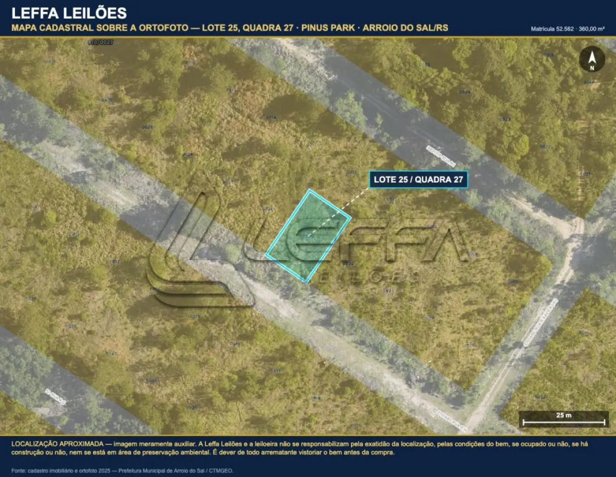 LOTE 001 - DIREITOS E AÇÕES DE UM TERRENO URBANO, SEM BENFEITORIAS, COM A ÁREA DE 360,00M², SITUADO NO LUGAR DENOMINADO PINUS PARK, NA CIDADE DE ARROIO DO SAL/RS