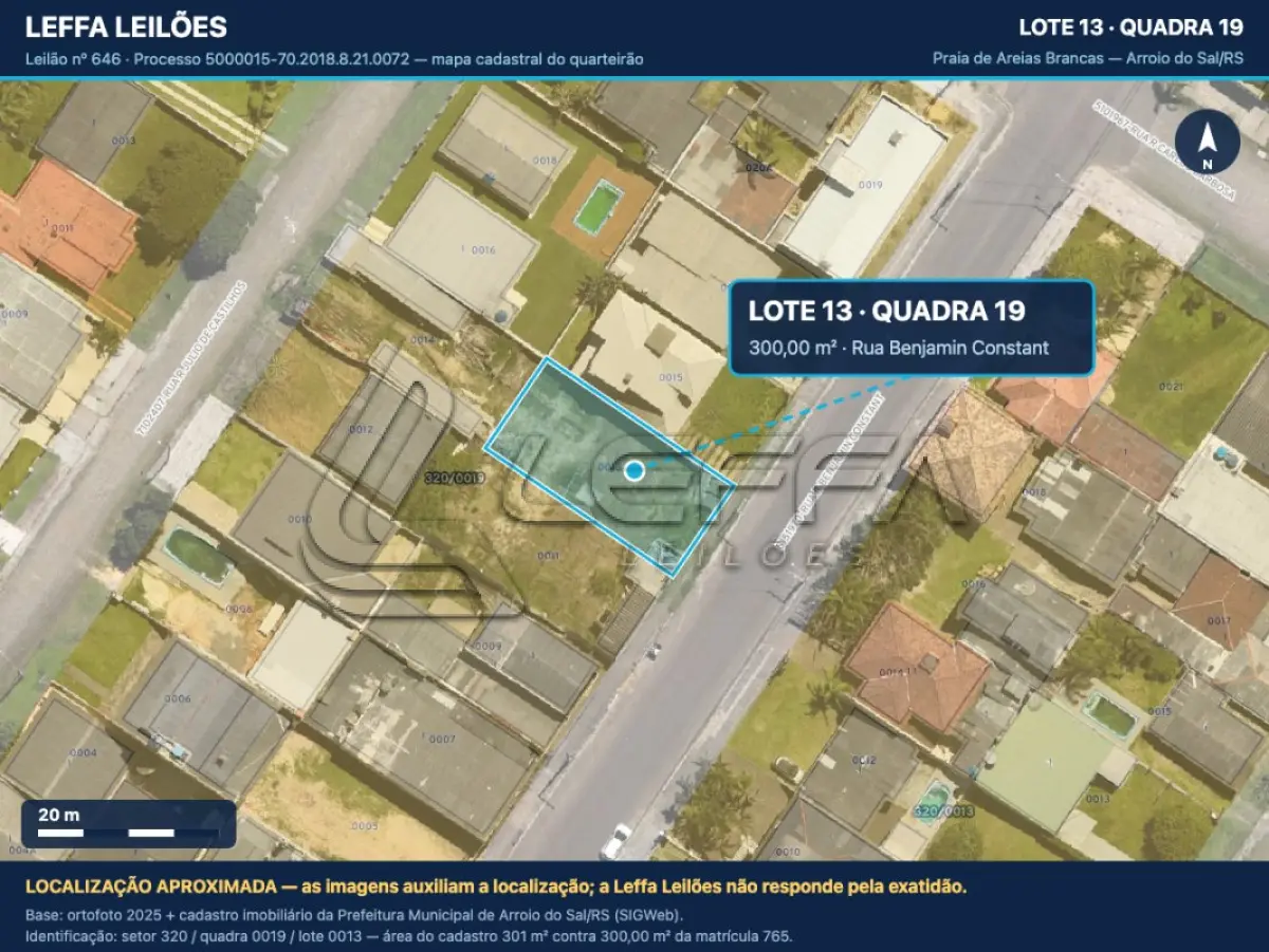 LOTE 001 - UM TERRENO URBANO, SEM BENFEITORIAS, COM A ÁREA DE 300,00M², SITUADO NO LUGAR DENOMINADO PRAIA DE AREIAS BRANCAS, NA CIDADE DE ARROIO DO SAL/RS