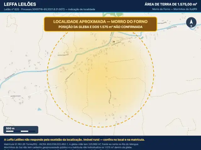 UMA ÁREA DE TERRA, MEDINDO 1.575,00m², SITUADO NO LUGAR DENOMINADO MORRO DO FORNO, NA CIDADE DE MORRINHOS DO SUL/RS.