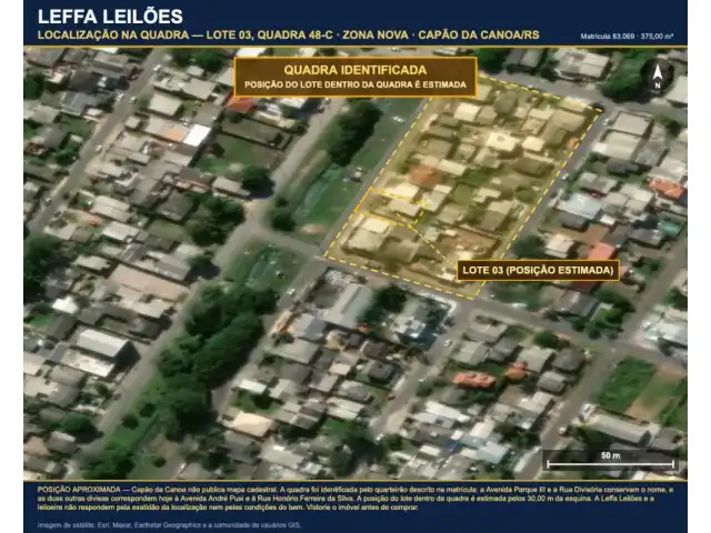 DIREITOS DE UM TERRENO URBANO, COM BENFEITORIAS, COM A ÁREA DE 375,00M², SITUADO NO LUGAR DENOMINADO ZONA NOVA, NA CIDADE DE CAPÃO DA CANOA/RS