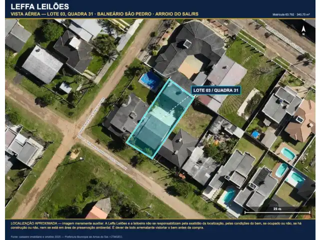 UM TERRENO URBANO, COM BENFEITORIAS, COM A ÁREA DE 340,75M², SITUADO NO LUGAR DENOMINADO BALNEÁRIO SÃO PEDRO, NA CIDADE DE ARROIO DO SAL/RS