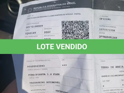 LOTE 001 - UM VEÍCULO FORD/FIESTA 1.6, FLEX, PLACA IQG-2145, ANO 2009, MODELO 2010