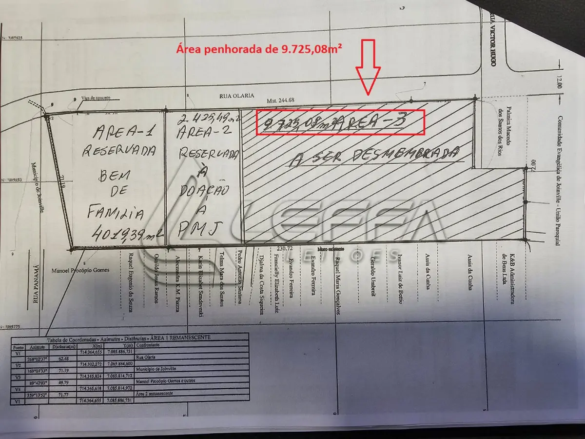 LOTE 001 - UMA FRAÇÃO DE TERRAS DE 9.725,08M², DENTRO DE UM TODO MAIOR DA MATRÍCULA Nº 26.806, LOCALIZADA NA RUA OLARIA, BAIRRO FLORESTA, JOINVILLHE/SC
