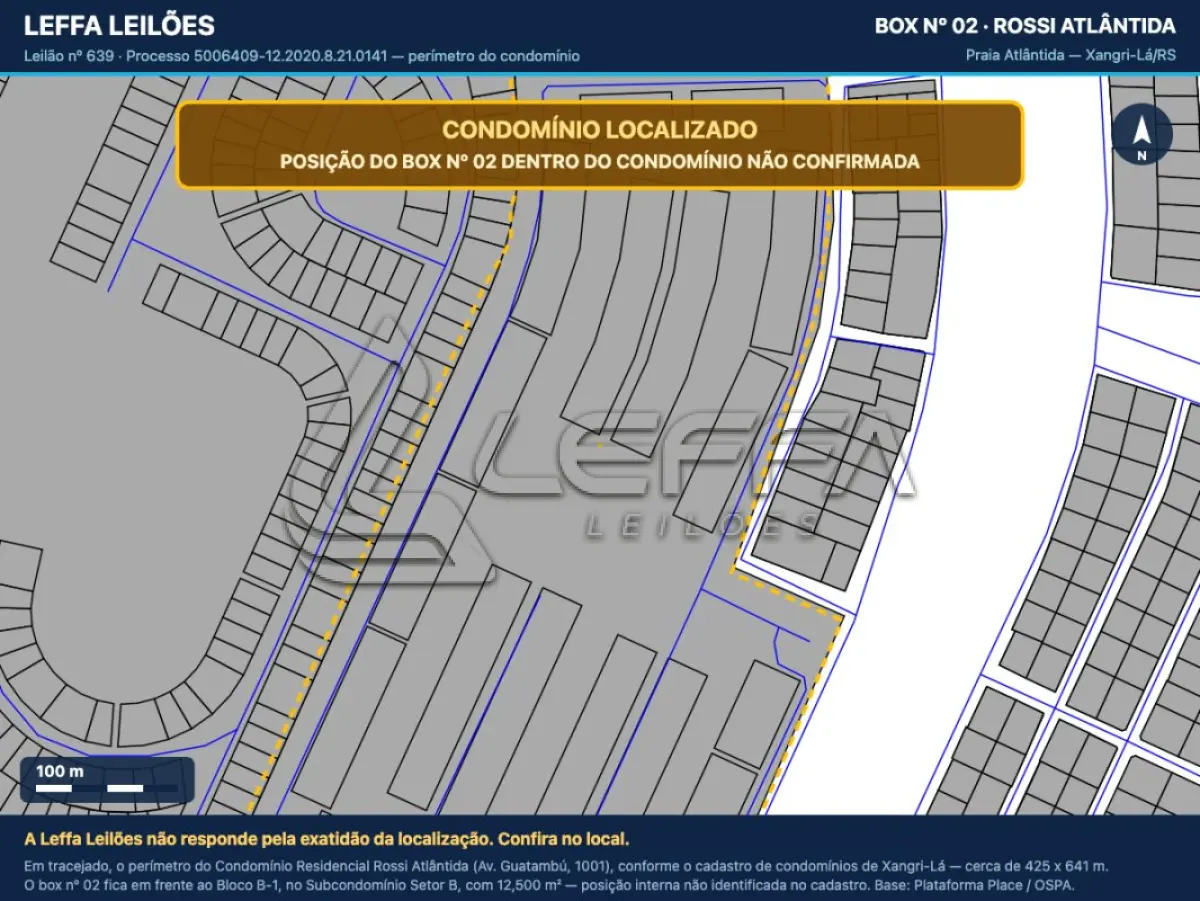 LOTE 001 - UM BOX DE ESTACIONAMENTO, MEDINDO 12,500M², DO CONDOMÍNIO RESIDENCIAL ROSSI ATLÂNTIDA, NA CIDADE DE XANGRI-LÁ/RS