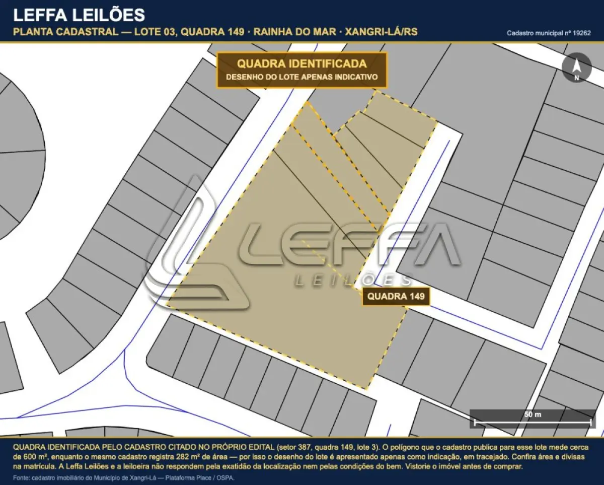 LOTE 001 - DIREITOS E AÇÕES DE UM TERRENO URBANO, COM BENFEITORIAS, SITUADO NO LUGAR DENOMINADO RAINHA DO MAR, NA CIDADE DE XANGRI-LÁ/RS